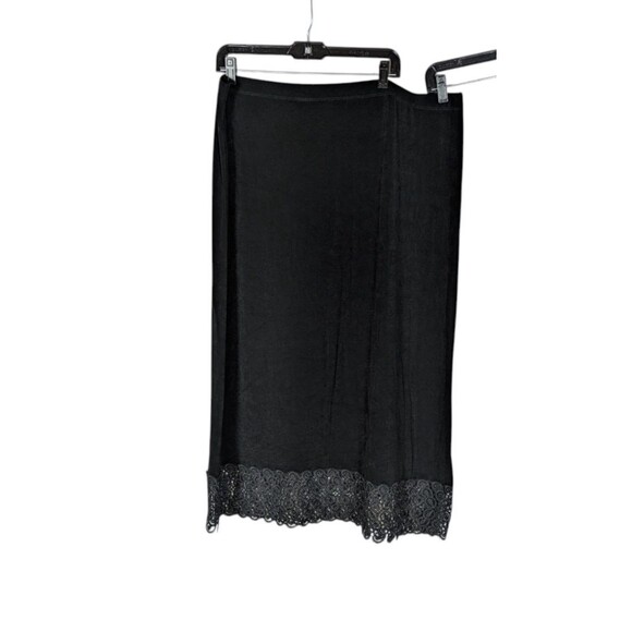 Chico's Skirt XXL Women's Black Stretch Knit Sheer Lace Trim Midi Pull On Comfy - Picture 4 of 7